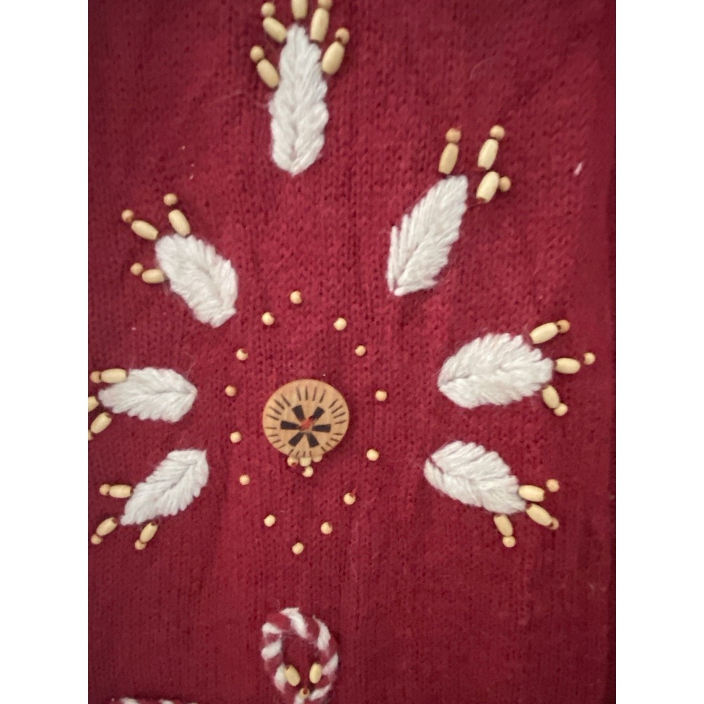 VTG Jaclyn Smith Open Knit Sweater Vest Sz Large Grandma Red Stitch & Embroidery - Picture 2 of 4
